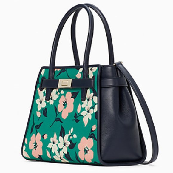 Kate Spade Lucia Lily Blooms Medium Satchel Green Multi - Picture 3 of 16